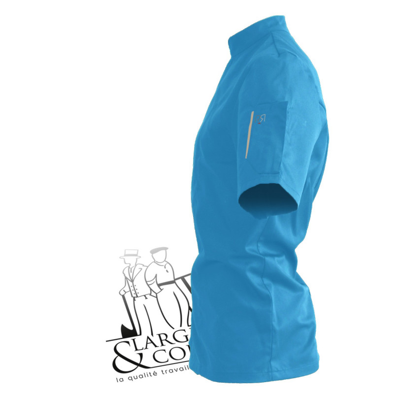 Veste de cuisine manches courtes bleu poche beige, Nero Robur