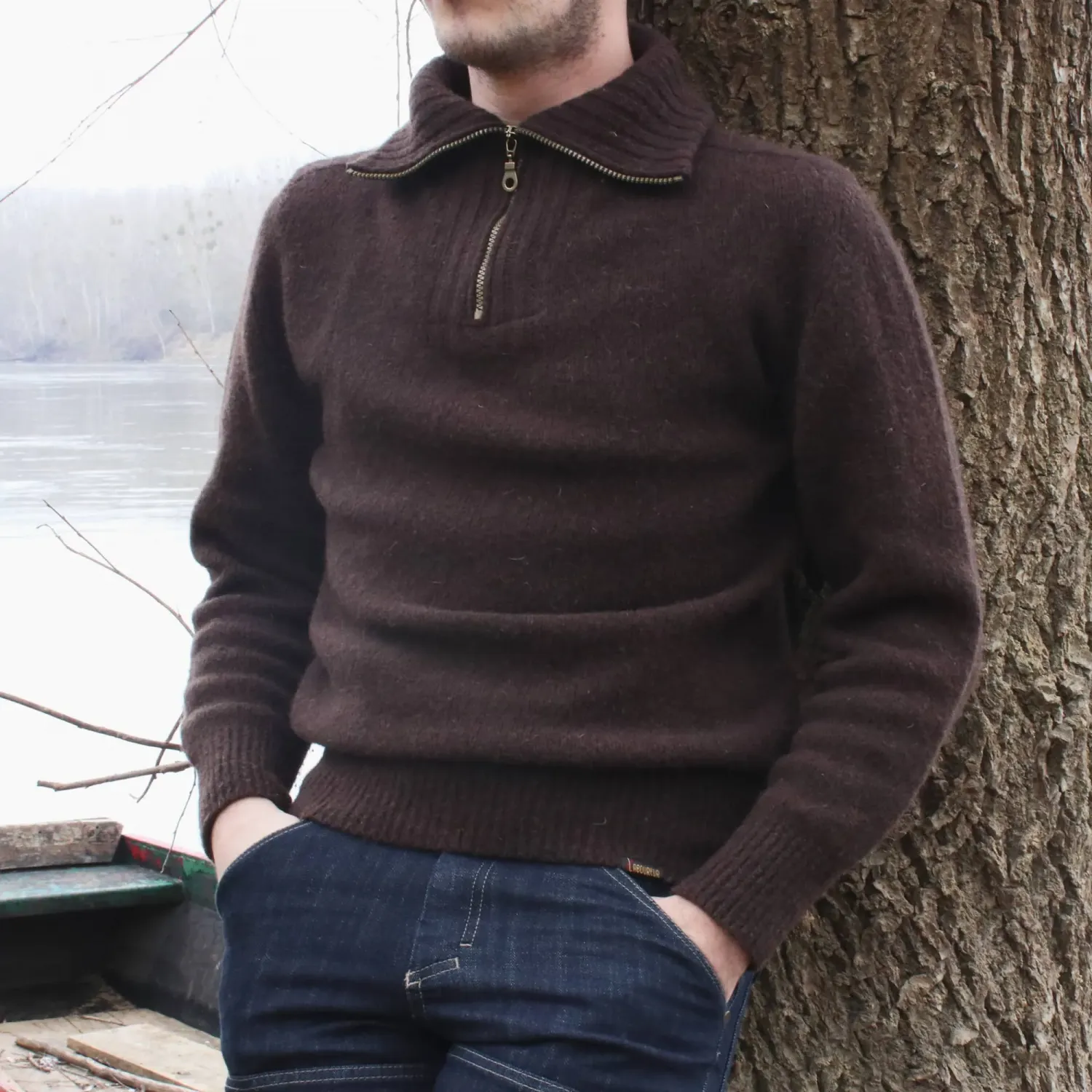 Pull camionneur en laine burel 100% français le Laboureur