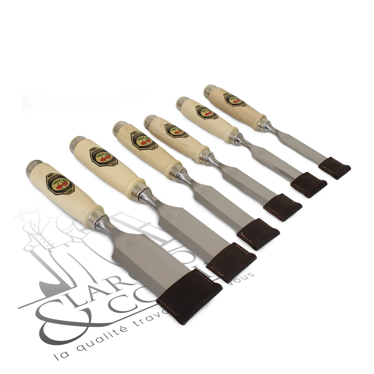 Set de 12 ciseaux à bois de menuisier Kirschen avec trousse en cuir