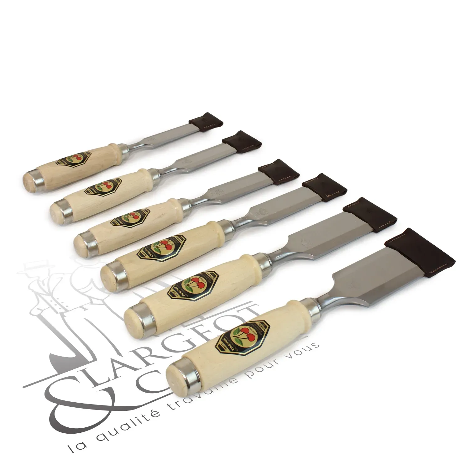 Set de 12 ciseaux à bois de menuisier Kirschen avec trousse en cuir