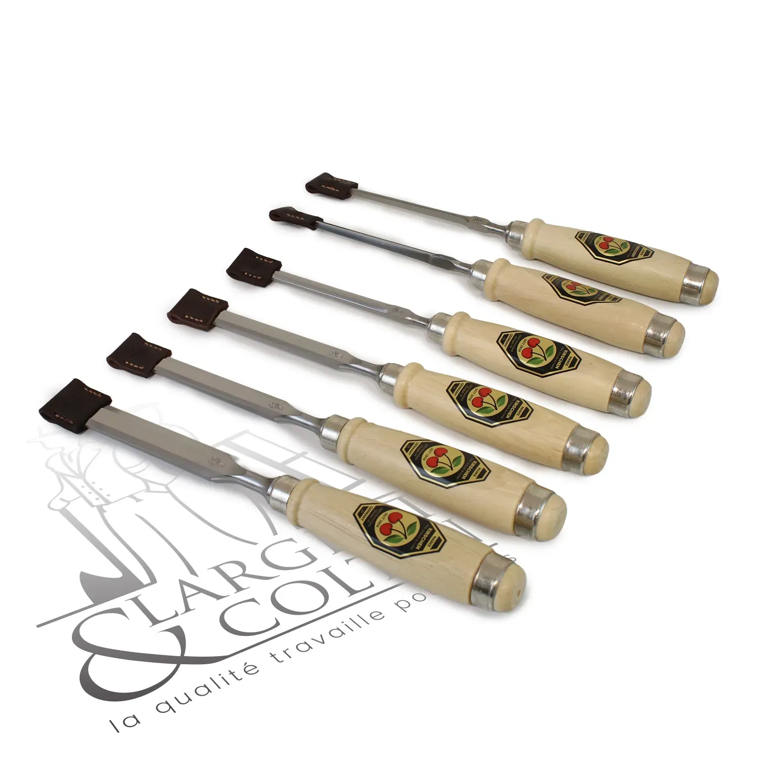 Set de 12 ciseaux à bois de menuisier Kirschen avec trousse en cuir