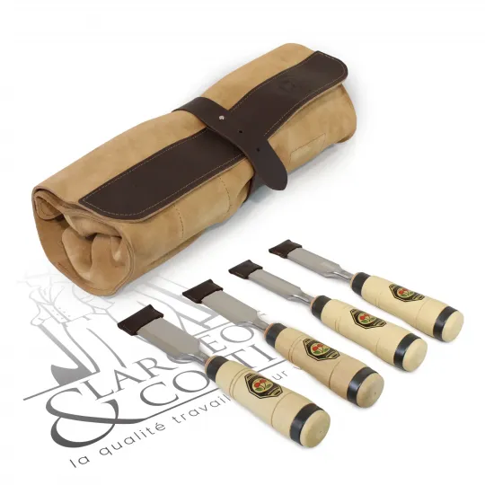 Set de 4 ciseaux de charpentier Kirschen avec trousse en cuir