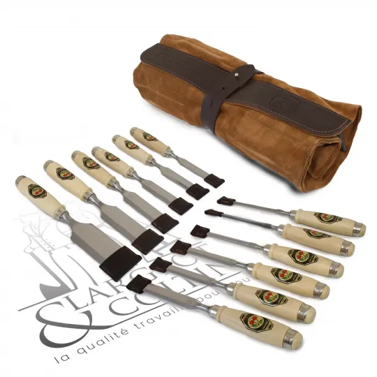 Set de 12 ciseaux à bois de menuisier Kirschen avec trousse en cuir