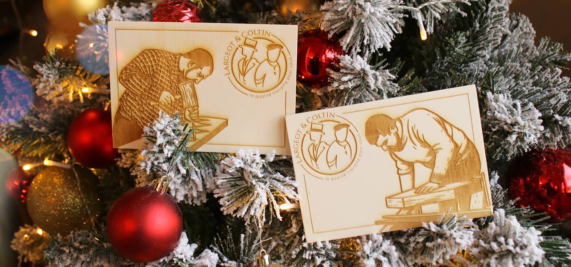 cartes cadeaux en bois gravées par Largeot & Coltin